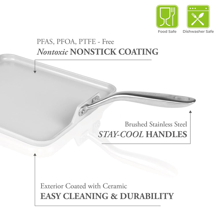 CeraTerra Ceramic Nonstick Square Griddle Pan