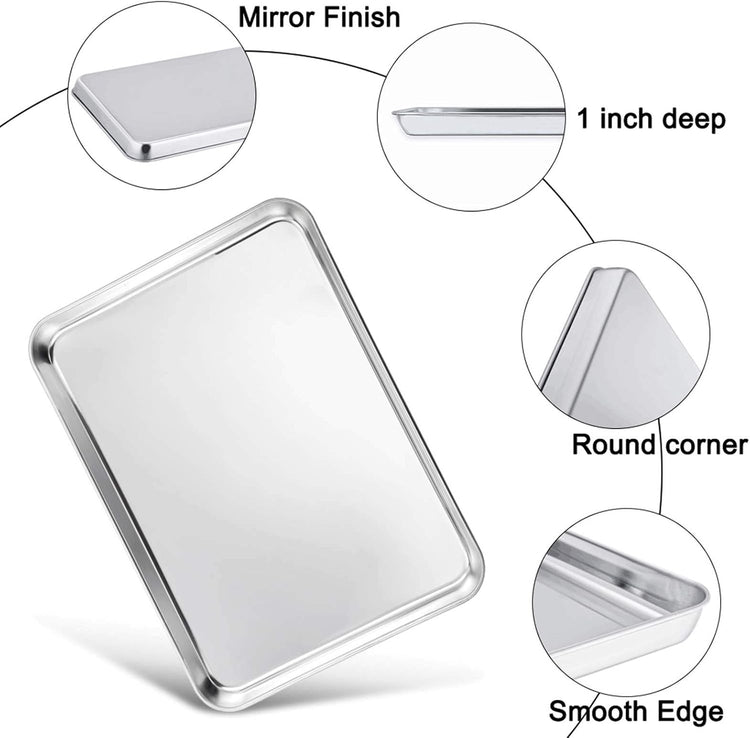 TeamFar Baking Sheet with Rack Set of 4, 20’’×14’’×1.2’’, Half Size Stainless Steel Cookie Sheet Baking Pans with Cooling Rack Set, Non Toxic & Rust Free, Mirror Finish & Easy Clean, 2 Pans & 2 Racks