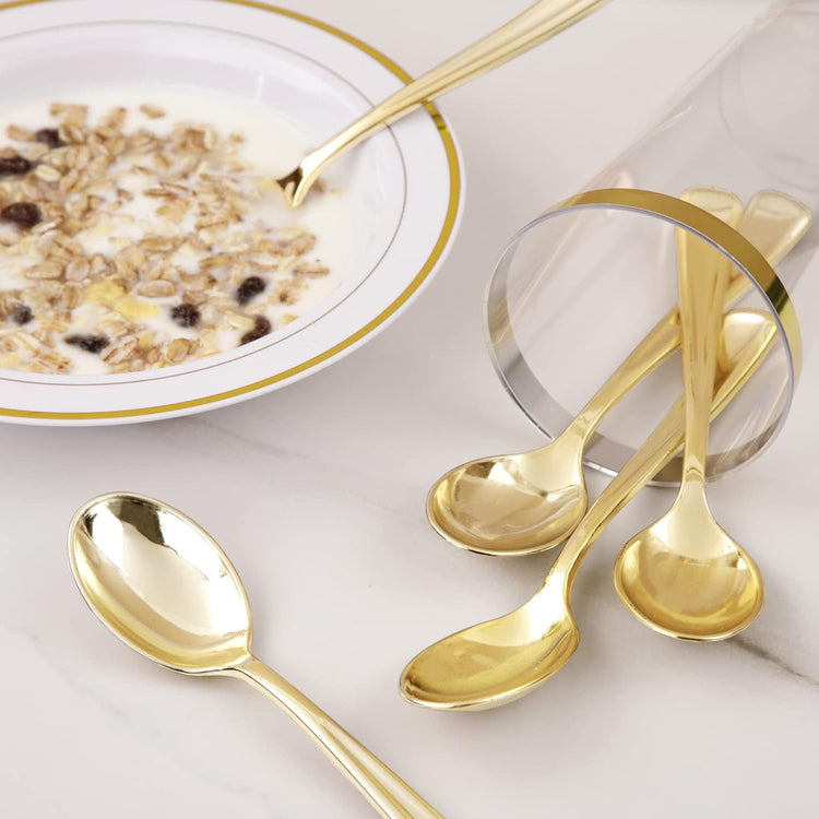 Liacere 200 Pack Gold Plastic Spoons - 6.7 inch Heavy Duty Plastic Spoons - Heavyweight Gold Disposable Spoons for Parties & Weddings & Restaurants & New Year