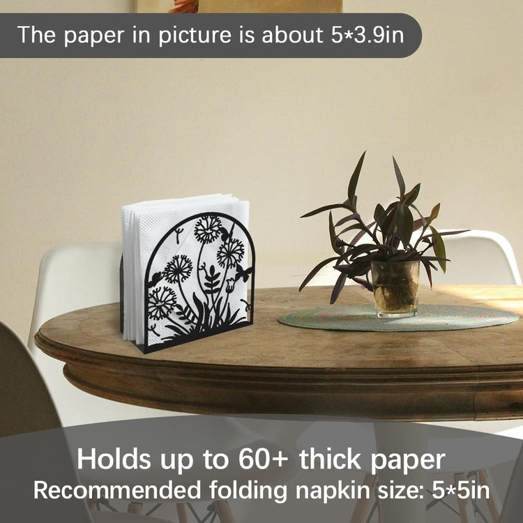 Dandelion Decorative Black Metal Napkin Holder for Table