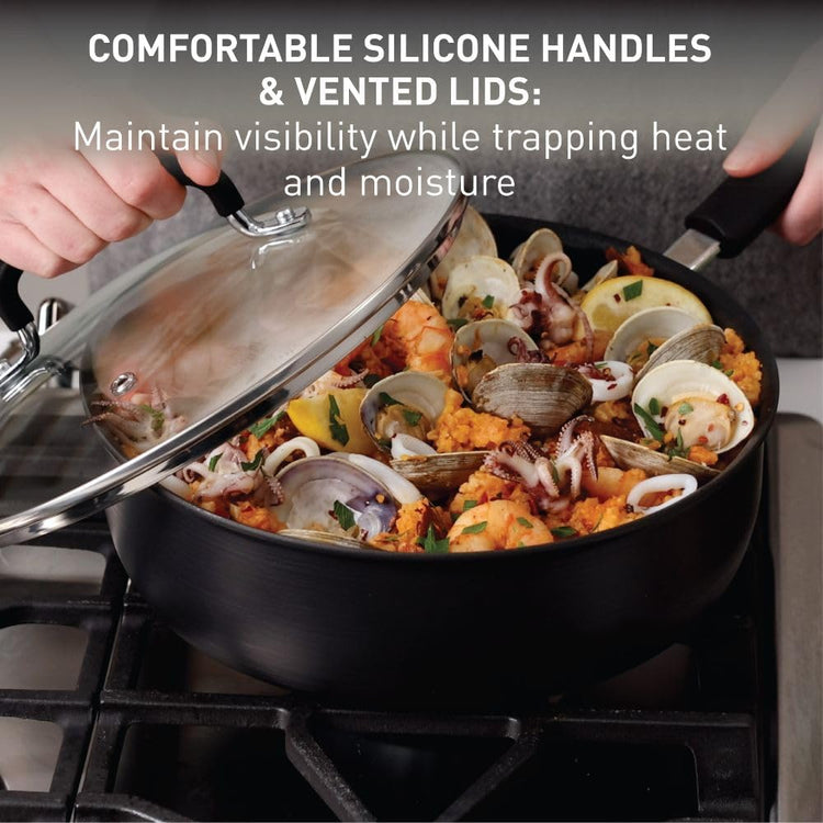 T-Fal Ultimate Hard Anodized Nonstick Fry Pan With Lid 10 Inch, Oven Broiler Safe 400F, Lid Safe 350F, Cookware, Kitchen, Home, Versatile Frying Pan, Skillet, Pots and Pans, Dishwasher Safe, Black