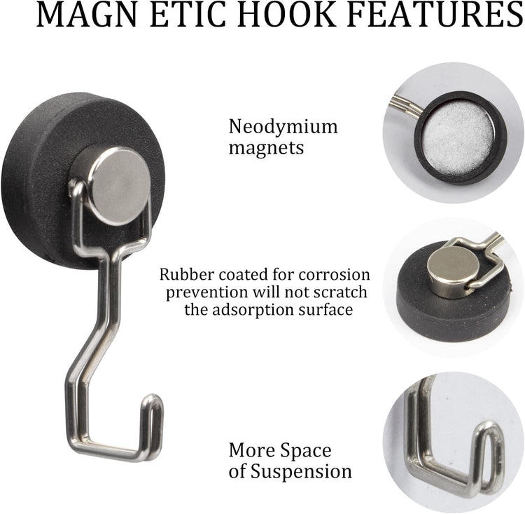 Rubber Coated Magnetic Hooks for Cruise Ship Cabin,Kitchen,Garage,Classroom and Office Waterproof Heavy Duty Metal Hangers with Increased Friction and Anti-Scratch Protection(6, Sliver)