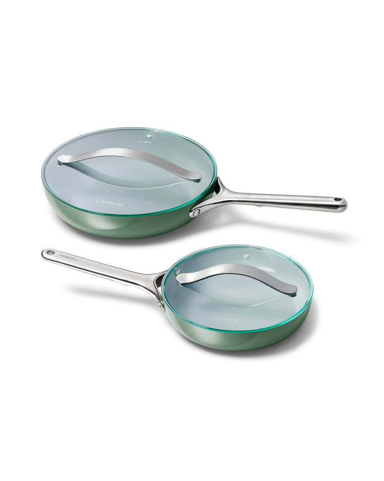 Ceramic Fry Pan Duo with Glass Lids