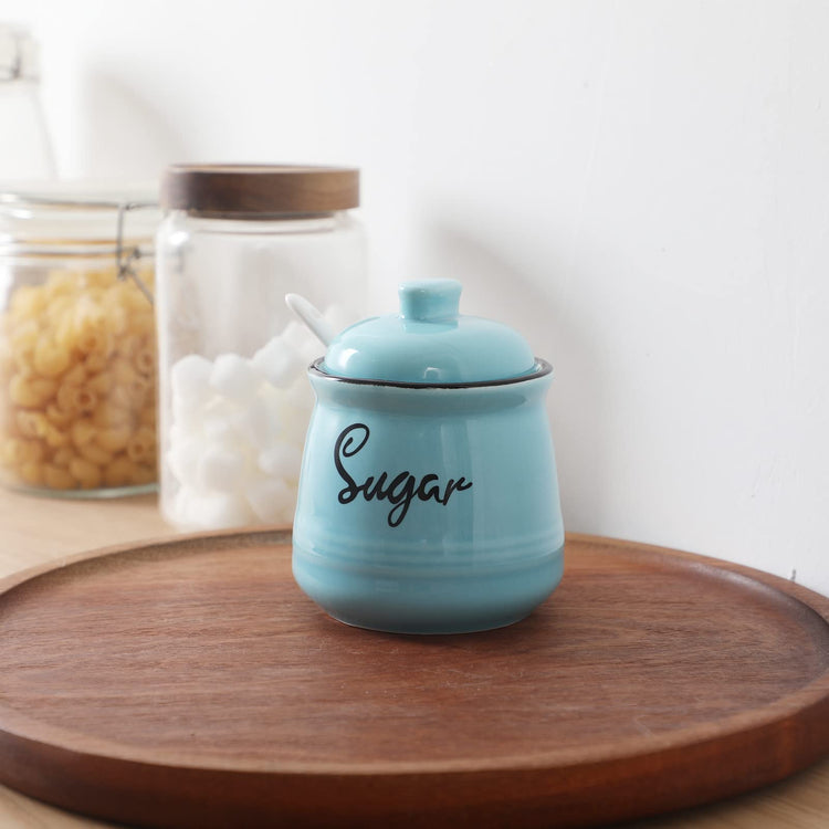 Farmhouse Porcelain Sugar Bowl with Lid and Spoon 12oz