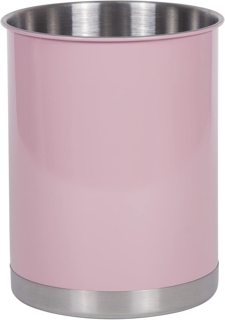 Creative Home Stainless Steel Utensil Holder– 6.3" Large Cooking Tool Organizer for Kitchen Decor and Countertop Storage, Stable Anti-Tip Design, Durable Powder-Coated Finish, Pink