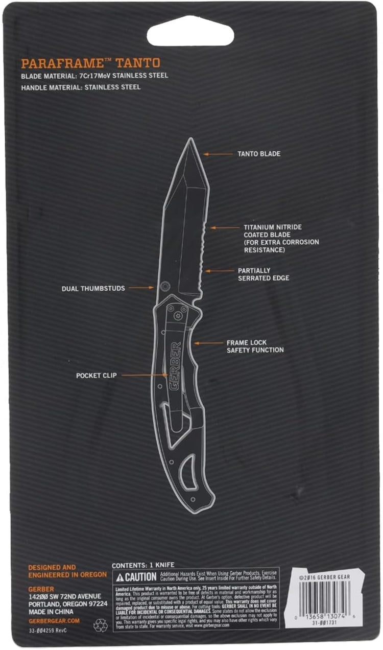 Gerber Gear Paraframe EDC Folding Pocket Knife with Safety Lock for Everyday Carry, Gifts for Men