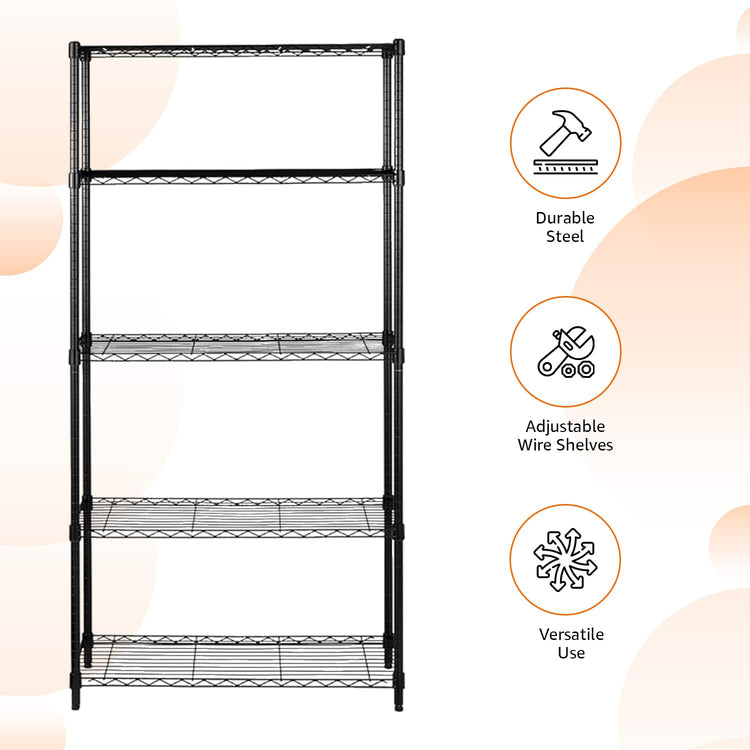 5 Shelf Adjustable Heavy Duty Steel Wire Storage Shelves for Garage