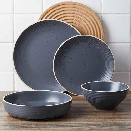 Stone Lain Lauren Modern Stoneware 16-piece Round Dinnerware Set, Plates and bowls Set, Dish set for 4, Charcoal