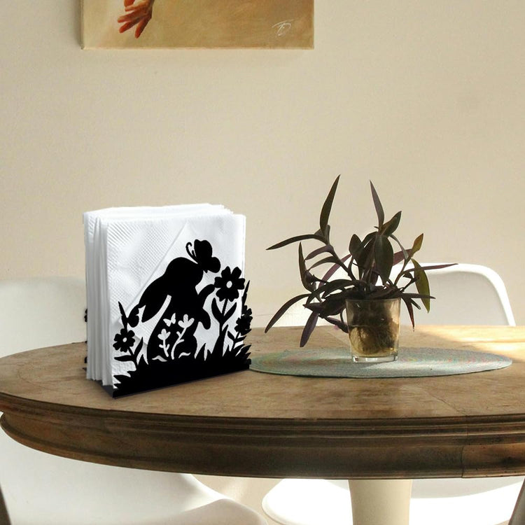 Rabbit Flower Decorative Black Metal Napkin Holder for Table