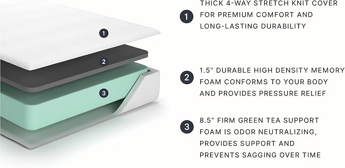 Signature Design by Ashley Full Size Chime 10 Inch Medium Firm Memory Foam Mattresswith Green Tea & Charcoal Gel for Pressure Relief, Fiberglass Free, Mattress In A Box