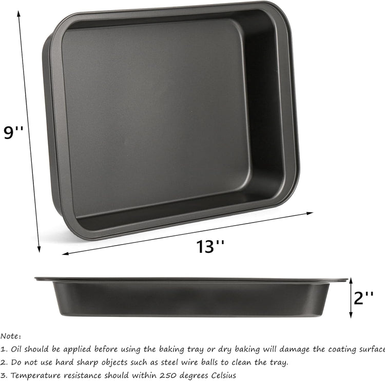 Lyellfe 3 Pack Rectangle Baking Pan, Non-Stick Cake Pans for Oven, 13 x 9 Inch Deep Cookie Sheet Tray for Brownie Lasagna Casserole Bread, BPA Free