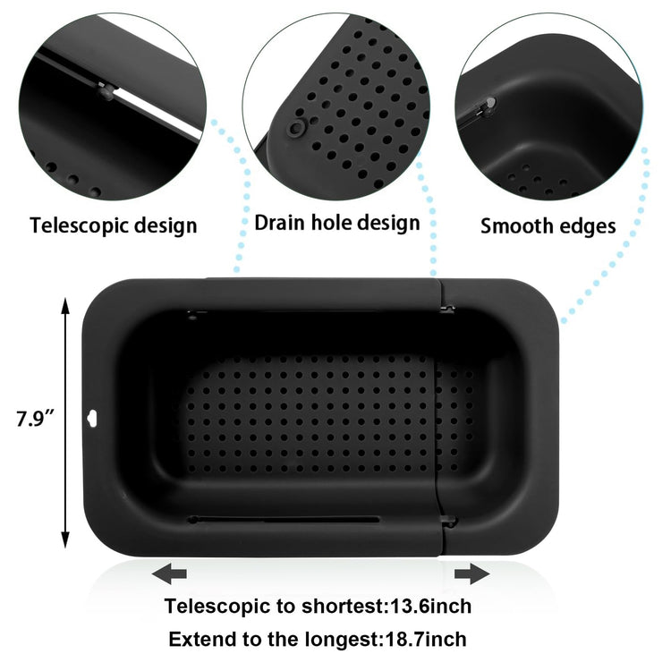 Collapsible Sink Colanders and Strainers Basket Extendable Plastic Fruit Vegetable Strainer Drainer Basket for Kitchen