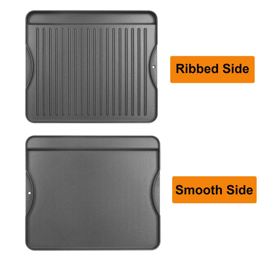 2-in-1 Reversible 14” x 16” Pre-Seasoned Cast Iron Cooking Griddle