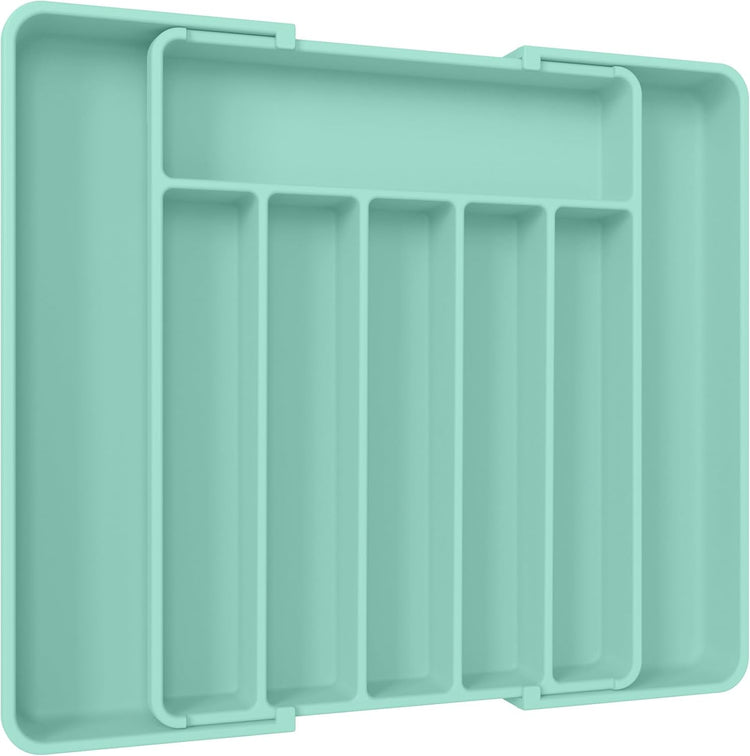 Aujen Silverware Organizer - Expandable Kitchen Drawer Organizer, Adjustable Utensil Organizer, Cutlery Tray for Forks, Knives, Multipurpose Kitchen Organizers and Storage Solution, Green, Large