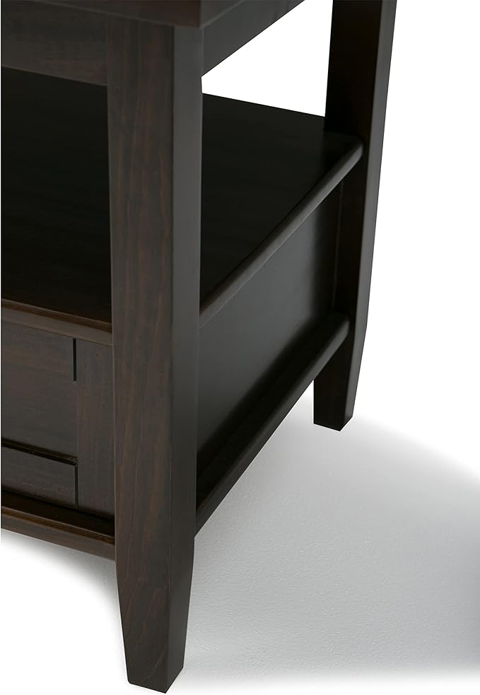 SIMPLIHOME Warm Shaker End Table - 20 inch Wide Solid Wood Side Table in Tobacco Brown, Transitional Accent Table for Living Room or Bedroom with Drawer, Open Shelf and Square Tapered Legs