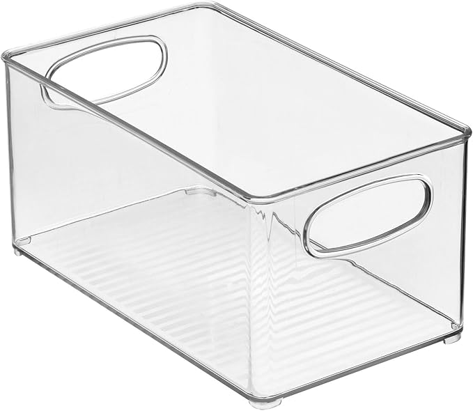 mDesign Plastic Home Closet Organizer - Basket Storage Holder Bin w/ Handles for Bedroom, Bathroom, Cabinet Shelves, Entryway, and Hallway - Holds Sweaters, Purses - Ligne Collection - 4 Pack - Clear