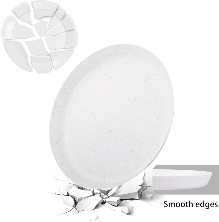 18pcs White Wheat Straw Dinner Plates - Lightweight, Unbreakable, Premium Reusable Plates for Family Dinner, School, Picnic