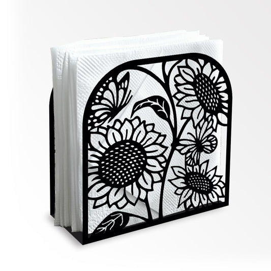 Sunflower Decorative Black Metal Napkin Holder for Table