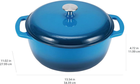 Amazon Basics Cast Iron Dutch Oven Pot with Lid, Enameled, Round, Dual Handles, Heavy-Duty, Medium, 6-Quart, Blue - Nestoria
