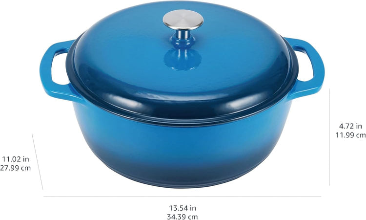 Amazon Basics Cast Iron Dutch Oven Pot with Lid, Enameled, Round, Dual Handles, Heavy-Duty, Medium, 6-Quart, Blue - Nestoria