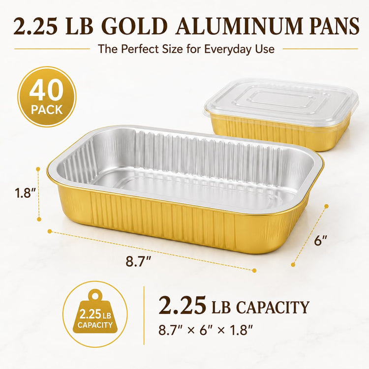 40 Pack 8.7"×6" Aluminum Pans with Lids Heavy Duty (40 Count)