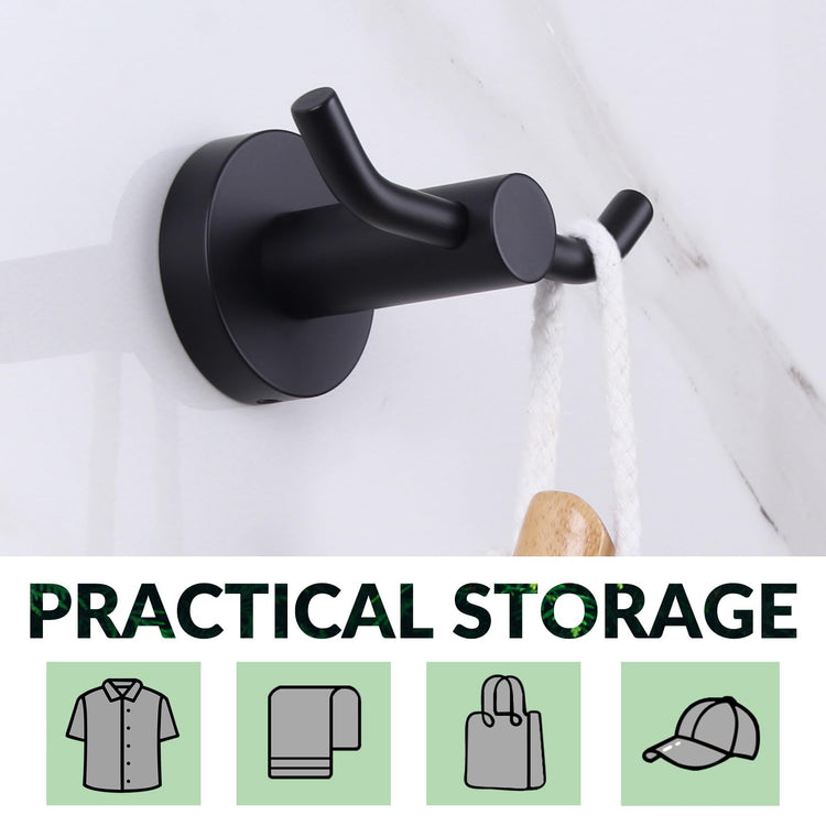 Matte Black Double Towel Hook for Bathroom