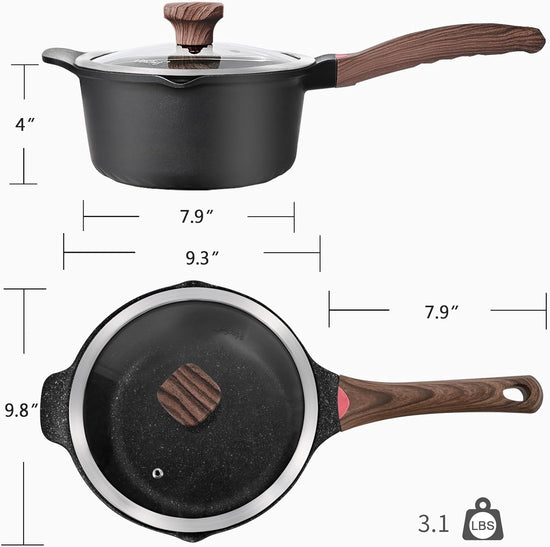 VINCHEF Nonstick Stockpot With Lid 4 Quart, Large Saucepan with Stay Cool Handle, Deep Kitchen Cooking Pot Induction Stock Pots, Dishwasher Safe, Compatible for All Stove Top, PFAS/PFOA Free Black - Nestoria
