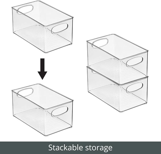 mDesign Plastic Home Closet Organizer - Basket Storage Holder Bin w/ Handles for Bedroom, Bathroom, Cabinet Shelves, Entryway, and Hallway - Holds Sweaters, Purses - Ligne Collection - 4 Pack - Clear