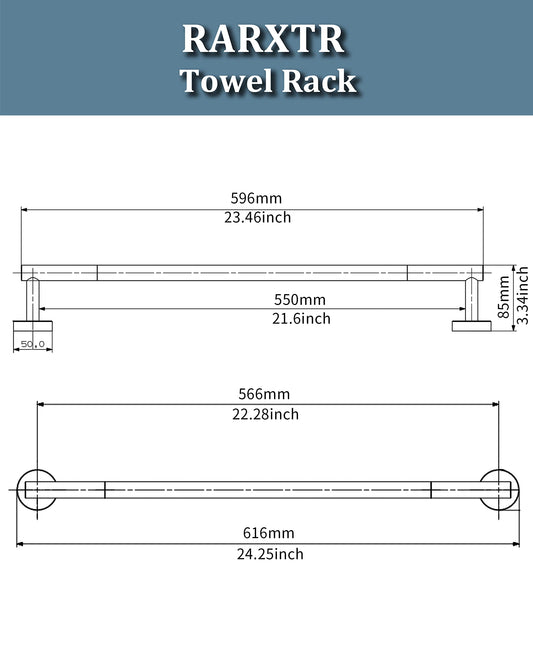 22 Inch Matte Black Towel Bar Towel Rack for Bathroom Kitchen Hand Towel Holder Dish Cloths Hanger SUS304 Stainless Steel RUSTPROOF Wall Mount Total Length 24 Inch