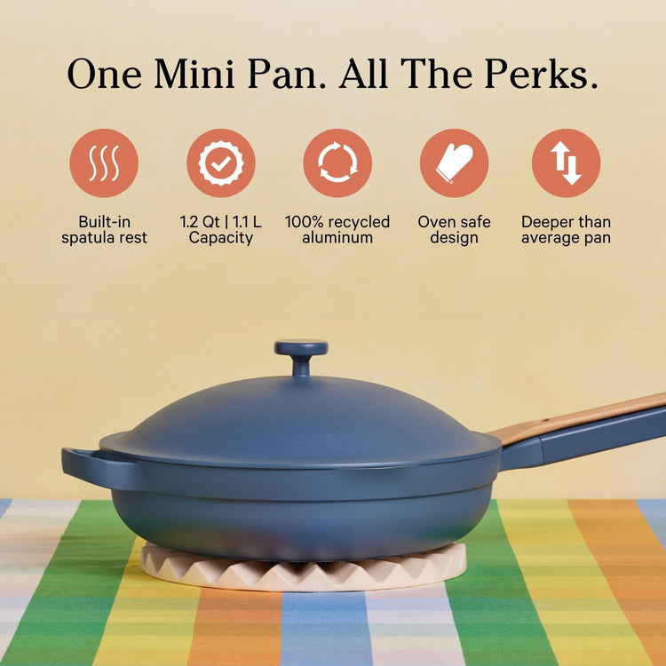 Our Place Mini Always Pan 2.0-8.5” (1.2 Qt) Nonstick, Toxin-Free Ceramic Cookware | Patented 10-in-1 Aluminum Frying & Sauté Pan | Safe for Oven, Induction & All Cooktops up to 450°F | Blue Salt - Nestoria