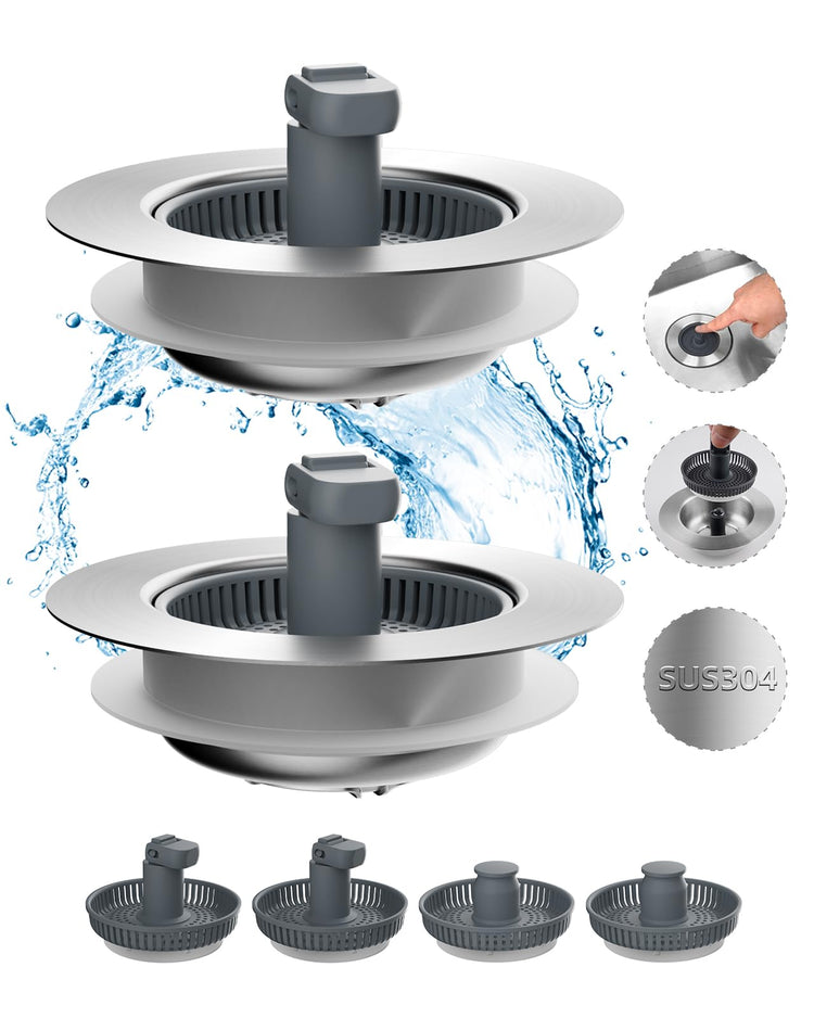 2 Pack 3 in 1 Kitchen Sink Drain Strainer and Stopper Combo
