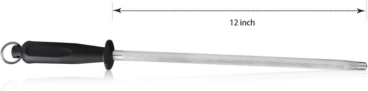 Professional Carbon Steel Black Knife Sharpening Steel, Black 12 Inch