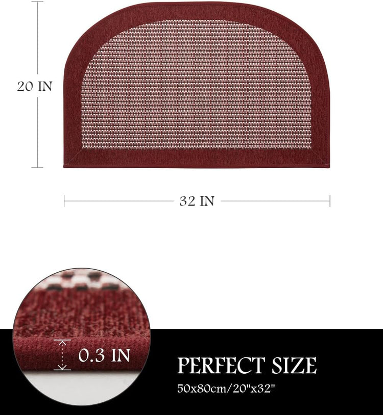 PADOOR Kitchen Mats for Floor, Kitchen Rugs Non Slip Washable, Half Circle Christmas Kitchen Floor Mat Xmas Sink Rug Rubber Backed Super Absorbent, 20”x32” Red