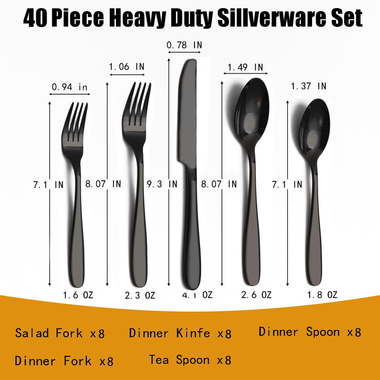 40 Piece Black Silverware Set (40 Count)