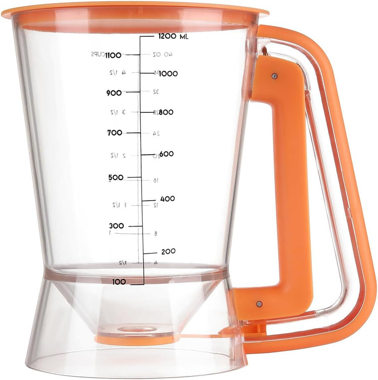 Pancake Batter Dispenser 5 Cup with Sturdy Handle,Batter Separator for Pancakes, Cupcake, Waffle, Muffin Mix, Cake & Crepe Batter pitcher with Squeeze Handle Baking Tools-Orange