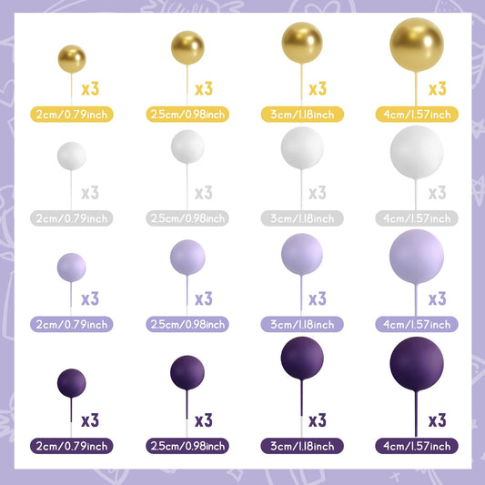 48 Pcs Balls Cake Topper Decorations Balloon Cupcake Toppers Foam Cake Topper Balls Cake Balls Decorations for Birthday Party Wedding Cake Decorating (48 Count)