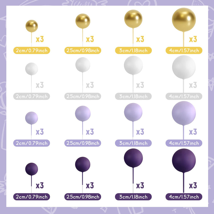 48 Pcs Balls Cake Topper Decorations Balloon Cupcake Toppers Foam Cake Topper Balls Cake Balls Decorations for Birthday Party Wedding Cake Decorating (48 Count)