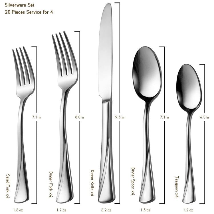 Alice 20 Piece Silverware Set Stainless Steel Flatware Set (4 Count)