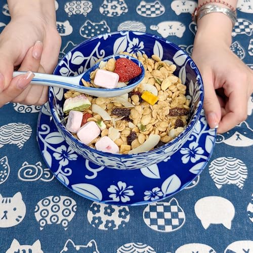 28Oz Ceramic Soup Ramen Bowl Set of 6 with Spoon Gift Box (6in-Bowls Set-6)