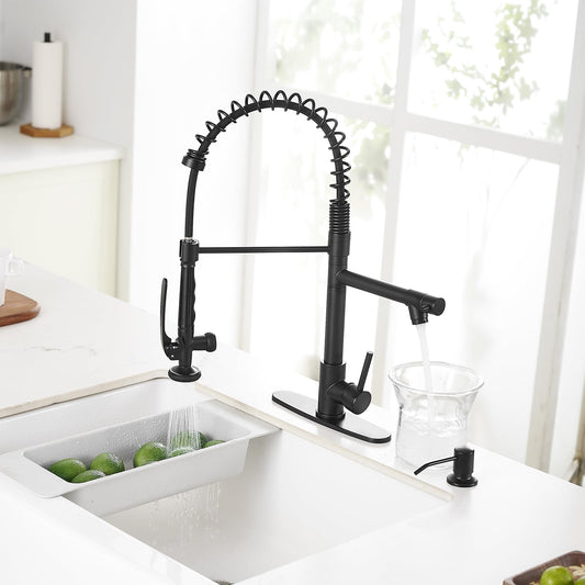 Commercial Pull Down Kitchen Sink Faucet with Sprayer Matte Black