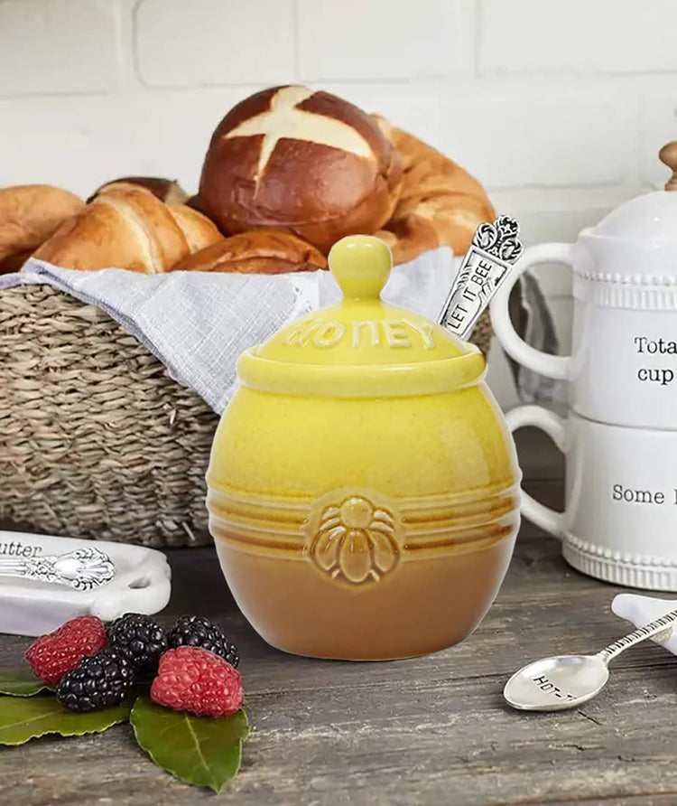 12oz Ceramic Honey Jar with Wooden Dipper Stick