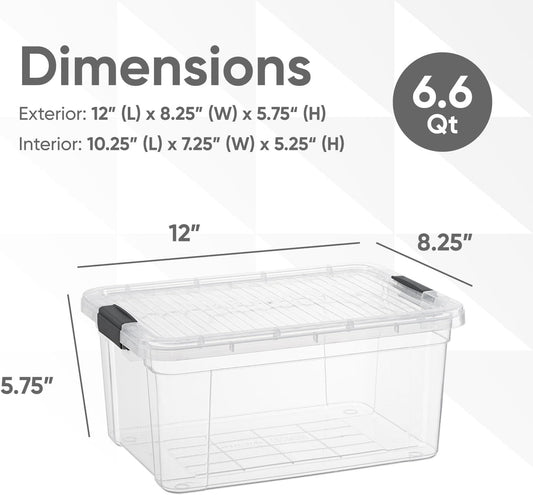 Superio Storage Bins with Lids- 4 Pack, 6.6 Qt Clear Boxes for Organizing, Stackable Plastic Containers- BPA Free, Non-Toxic, Odor Free, Organizer for Home, Office, Dorm