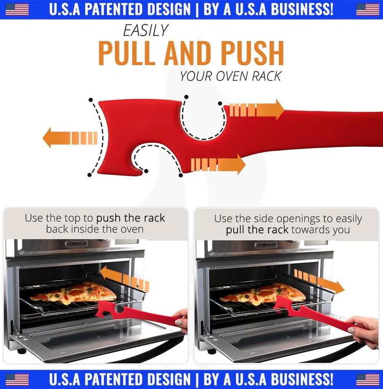 Silicone Oven Rack Push Pull Tool with Longer Handle, Shelf Puller for Air Fryer Toaster Ovens and Kitchen Oven, Stick with Hook Tool for Small Kitchen Appliances, Cool Kitchen Gadgets and Accessories