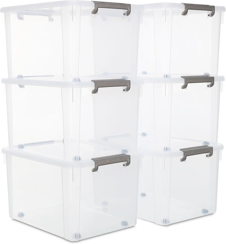 Citylife 6 Packs 58.1 QT Plastic Storage Bins with Lids Large Stackable Storage Containers for Organizing Clear Storage Box for Garage, Closet, Kitchen