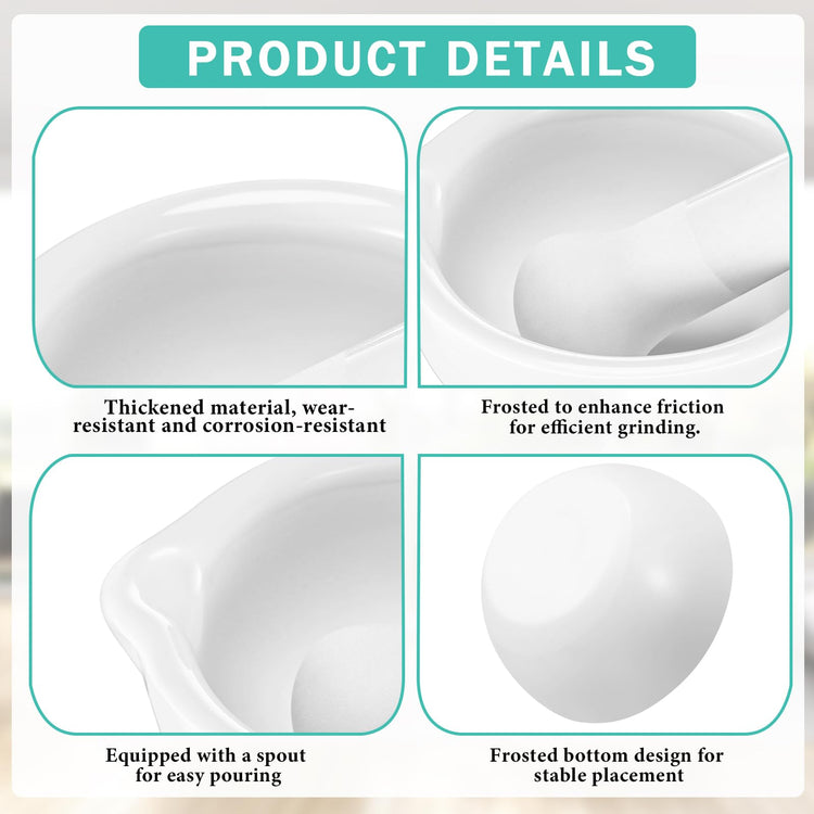 2 Sets Mini Porcelain Mortar and Pestle Set Porcelain Herb Grinder Crusher Grinding Bowl Kitchen Mixing Grinding Bowl with 2 Pieces Brushes for Seasonings (4 Count)