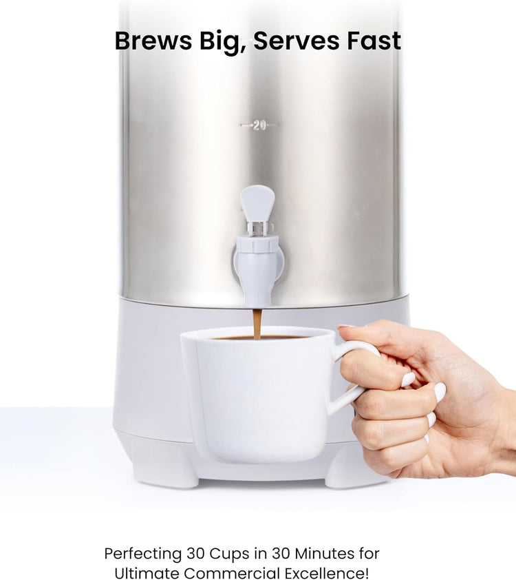SYBO Commercial Grade Stainless Steel Percolate Coffee Maker Hot Water Urn for Catering, 30-Cup, 3.5L, Grey