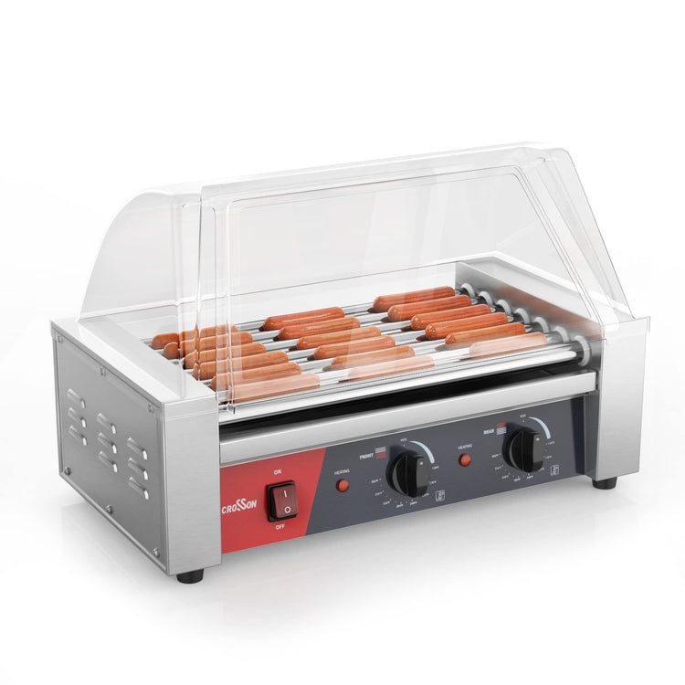 Hot Dog 7 Roller Grill Cooker Machine with Transparent Sneeze Guard