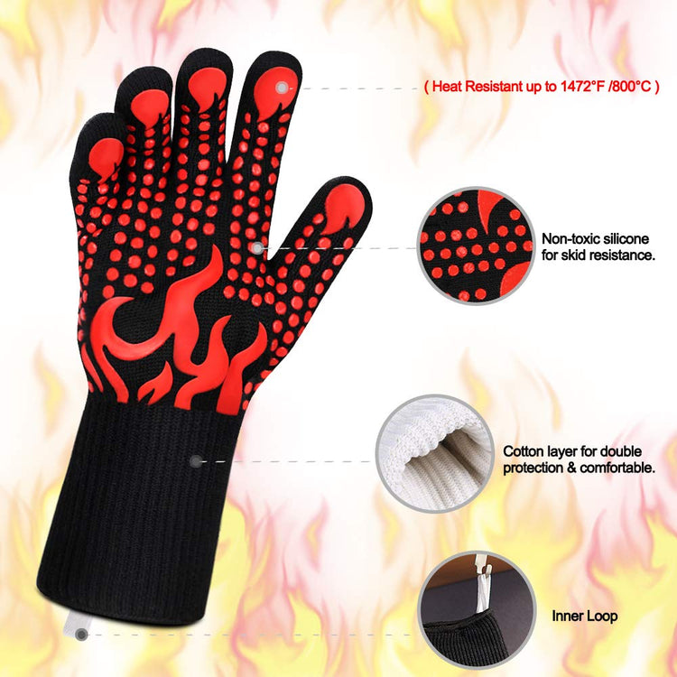 BBQ Gloves 1472 Degree F Heat Resistant Grilling Gloves Silicone Non (2 Count)