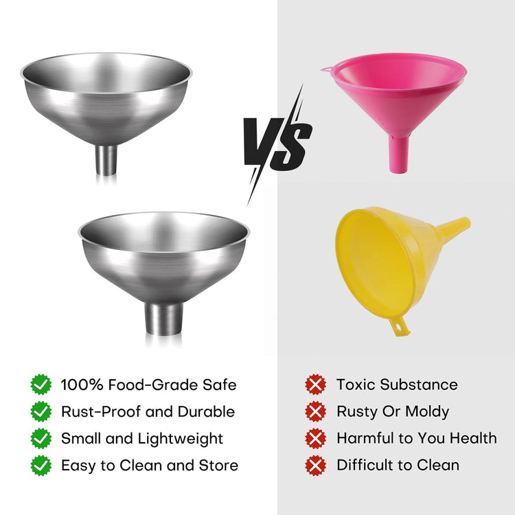 2-Piece Stainless Steel Kitchen Funnel Set with 1-Inch and 0.5-Inch Ports for Transferring and Filling Liquids, Coffee Beans, Spice Blends, and Powders Easy to Clean!