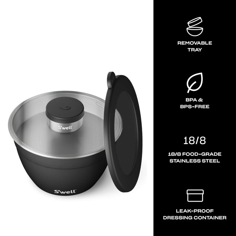S’well Stainless Steel 64oz Salad Bowl Kit in Onyx